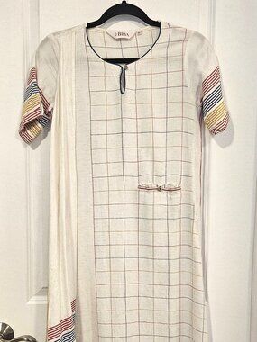 BIBA Asymmetrical Linen-Look Midi Dress Size 32/XS Boho Artsy